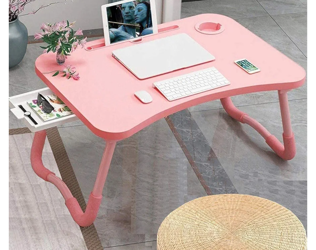 Foldable Bed Table for Laptop, Laptop Desk Table Stand, Laptops Bed Tray Table with Storage Drawer, Notebook Stand Lap Desk for Writing Reading Eating, Portable Laptops Table for Beds Sofa Floor