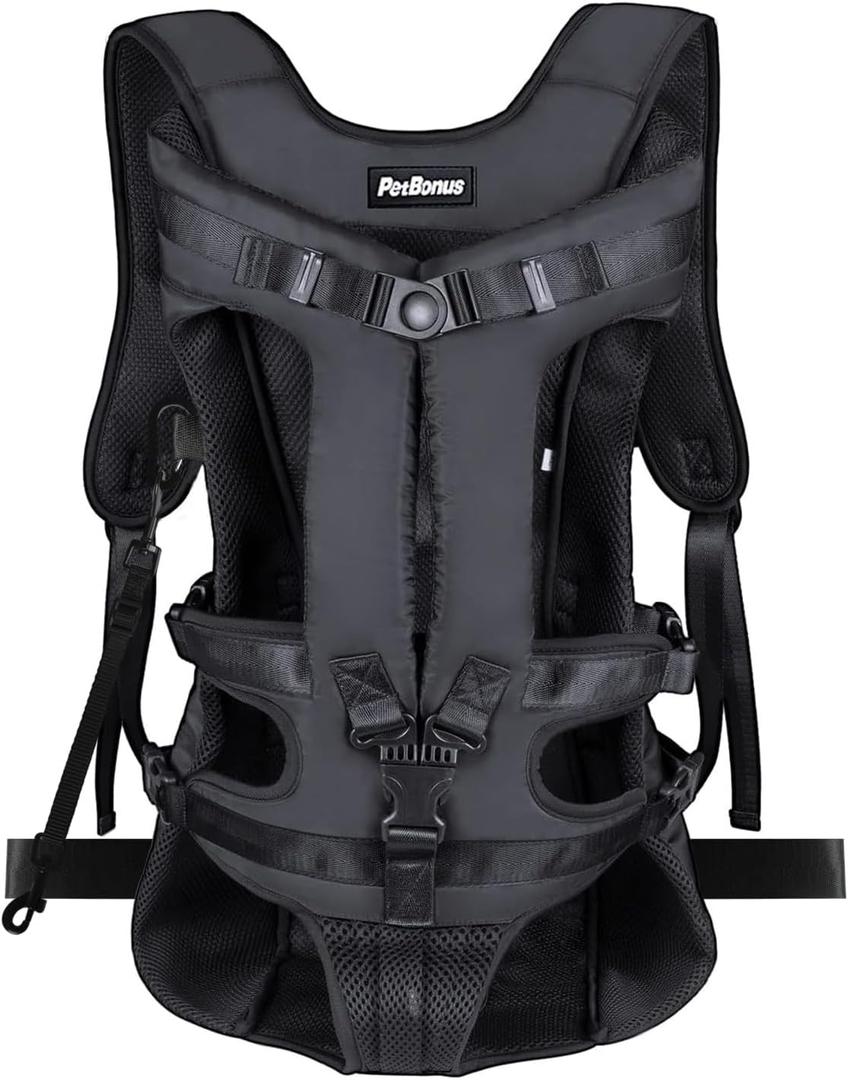 PetBonus Pet Front Dog Carrier Backpacks, Adjustable Dog Backpack Carrier, Legs Out Easy-fit Dog Chest Carrier for Medium Small Dogs, Hands Free Dog Front Carrier for Hiking, Cycling (Black, XL)