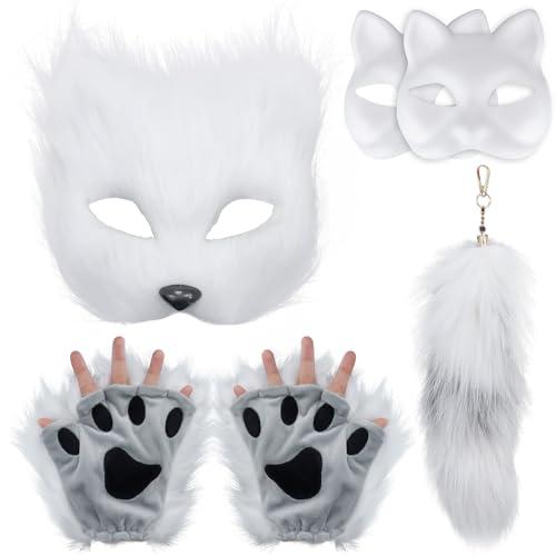 Litdevil Cat Therian Furry Therian Fox Tail Set - Animal Mask Half Mask for Masquerade