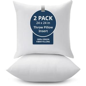 LANE LINEN 24x24 Pillow Inserts - Set of 2 Lightweight Down Alternative Square Pillows, White Throw Pillows for Bed, Decorative Pillows for Couch Bed, Firm Pillows for Living Room