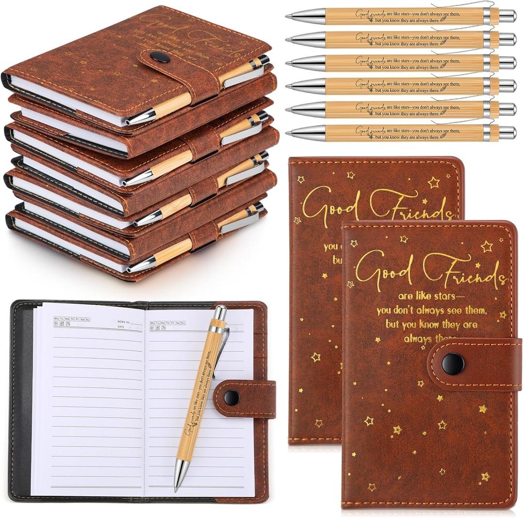 24 Pcs Friendsgiving Gifts Bulk for Women Friends, A6 Leather Journal Notebooks with Pens, Friendship Appreciation Party Favors for Coworkers Employees Christmas Gifts (Brown)