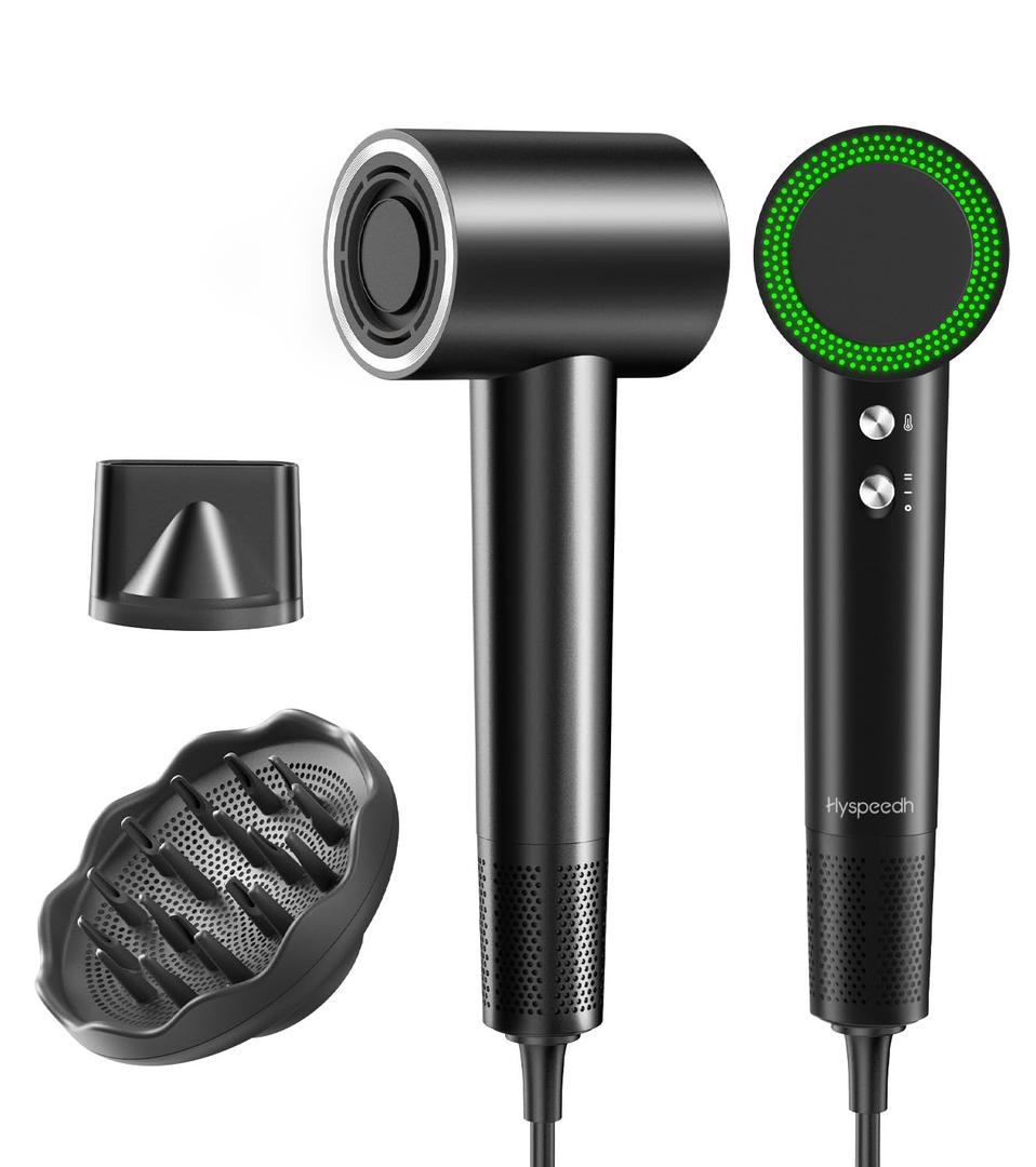 Hair Dryer with 110000RPM High Speed 1400w Motor for 1-5min Fast Dry, 3 Heat/Cool Wind Level & 49db Low Noise,1.5 Billion Plasma & Travel Blow Dryer (Dark Black)