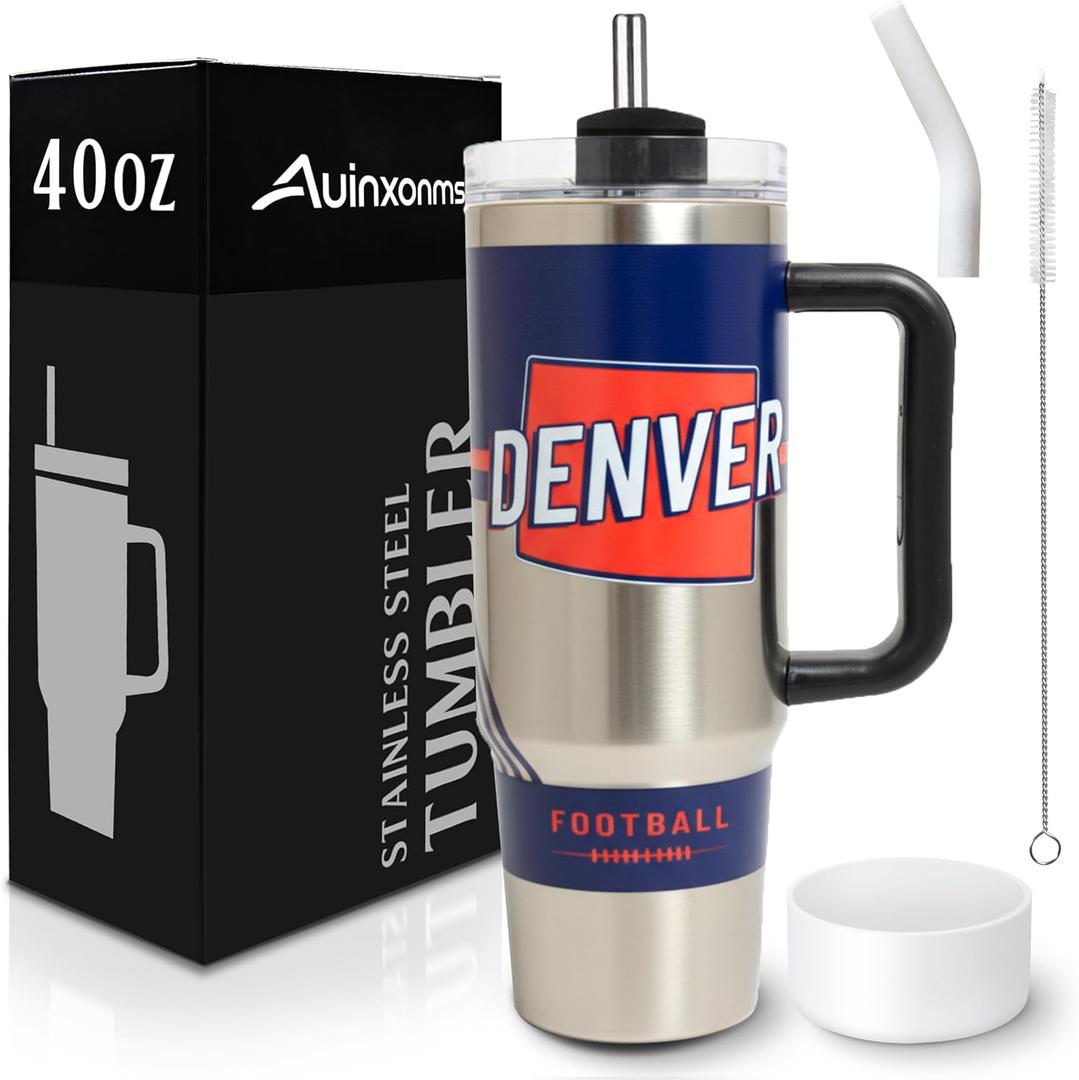 Tumblers 40oz Straight Skinny Car Cups Sports Travel Coffee Mug, Stainless Steel, Insulated,Classic Collection Gifts for Men Women Fans (Denver)