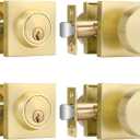 Haidms Gold Door Knobs with Deadbolt, Heavy Duty Gold Exterior Door Knobs, Zinc-Alloy Brushed Brass Front Door Knob and Deadbolt Set (2 Pack)