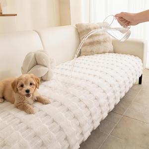 MYSKY HOME 100% Waterproof Couch Cover for Dogs, Plush Pet Couch Covers for Sofa Washable, Couch Covers for 3 Cushion Sofa Pet Friendly, Non-Slip Durable Sofa Cover Slipcover Protector, Cream, 35"x83"