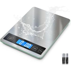 Food Scale, 15kg/33lb Digital Kitchen Scale with Stainless Steel & Tempered Glass, 1g / 0.05oz Precise Graduation, Waterproof and Sturdy Surface, for Cooking, Baking, Weight Loss, Meal Prep (Non-Rechargeable)