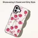 Girls Cute Case for iPhone 16, Bow Cherry Women Phone Cases | Dual-Layer Shockproof Protection