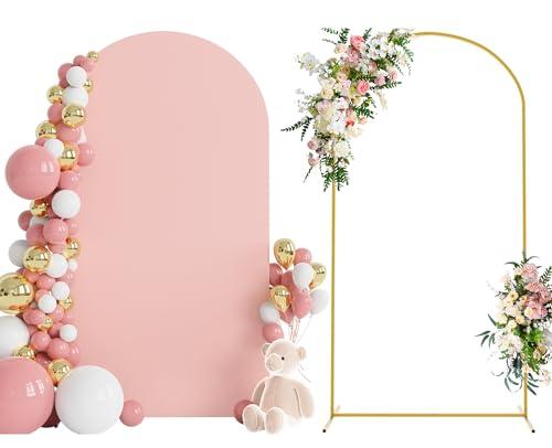 Wokceer 7.2 FT Wedding Arch Stand and Arch Cover, Metal Arch Backdrop Stand with Arch Stand Cover for Birthday Party Wedding Ceremony Bridal Baby Shower Event Decor, Pale Pink