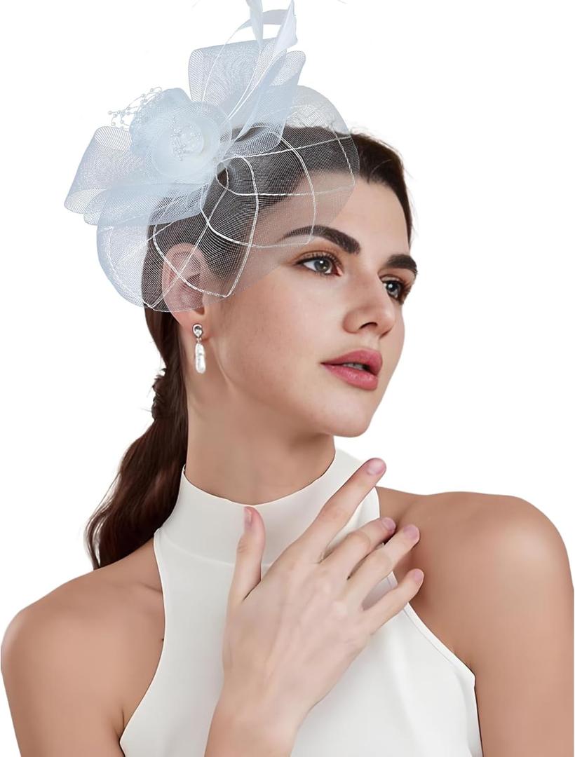 Dodheah Women's Fascinators Tea Party Hat Flower Headwear with Headband and Clip for Derby Wedding Church Cocktail (White)