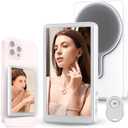 Wireless Selfie Monitor Screen, Rear Camera Monitor for iPhone/Android, Portable Phone Vlog Selfie Monitor Screen with Remote Control & Magnetic Connection, 1800 mAh Rechargeable Battery, White