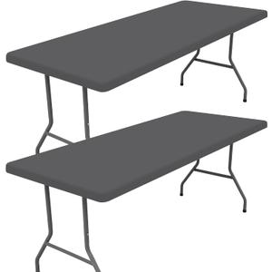Moosfor Spandex 8 Foot Rectangle Table Cloth 2 Pack, Elastic Fitted Tablecloths for Picnic, Stretch Washable Patio Table Cover for Outdoor, Camping, Banquet and Parties (Dark Grey, 30"x96")