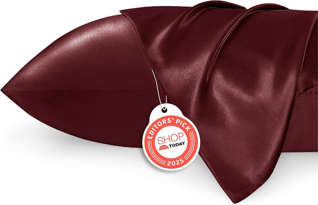 Bedsure King Size Satin Pillowcase Set of 2 - Valentine Pillow Cases for Hair and Skin with Envelope Closure, Similar to Silk Pillow Cases, Gifts for Women Men, Burgundy, 20x36 Inches, 2pcs