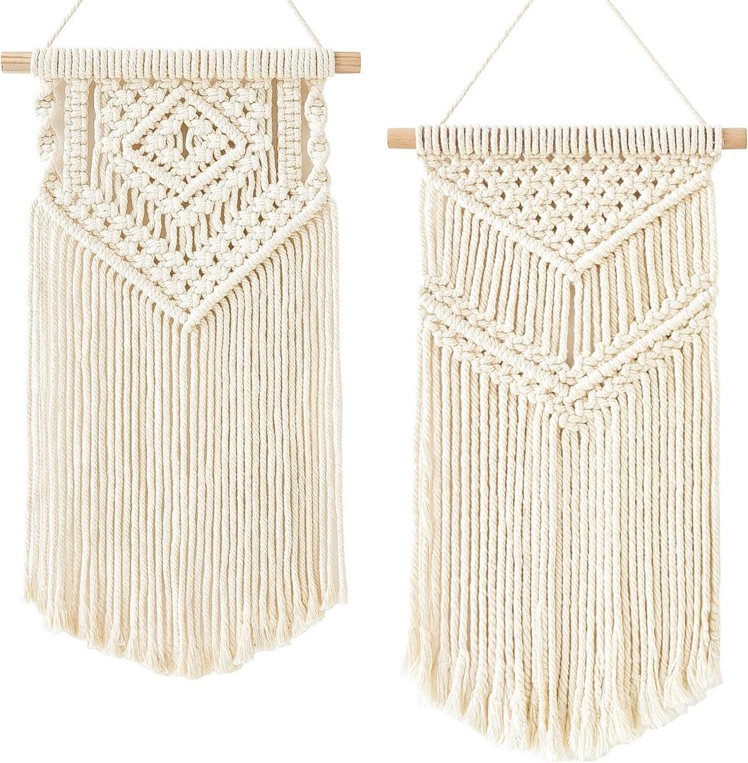 Dahey Small Macrame Wall Hanging 2 Pcs Woven Tapestry Wall Art Decor - Beautiful for Boho Home Bedroom Dorm College Classroom Decor, Apartment, Nursery, Party Decorations, 16.5" L x 10" W and 17.5"x 10"W