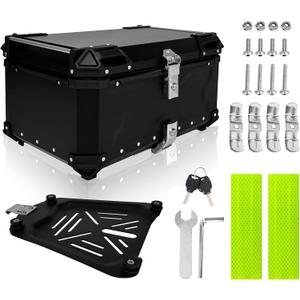 Motorcycle Top Case 65L Aluminum Alloy Motorbike Tail Box Waterproof Detachable Motorcycle Top Box with Leather Lining and Security Lock Suitable for Stowing Helmets and Luggage