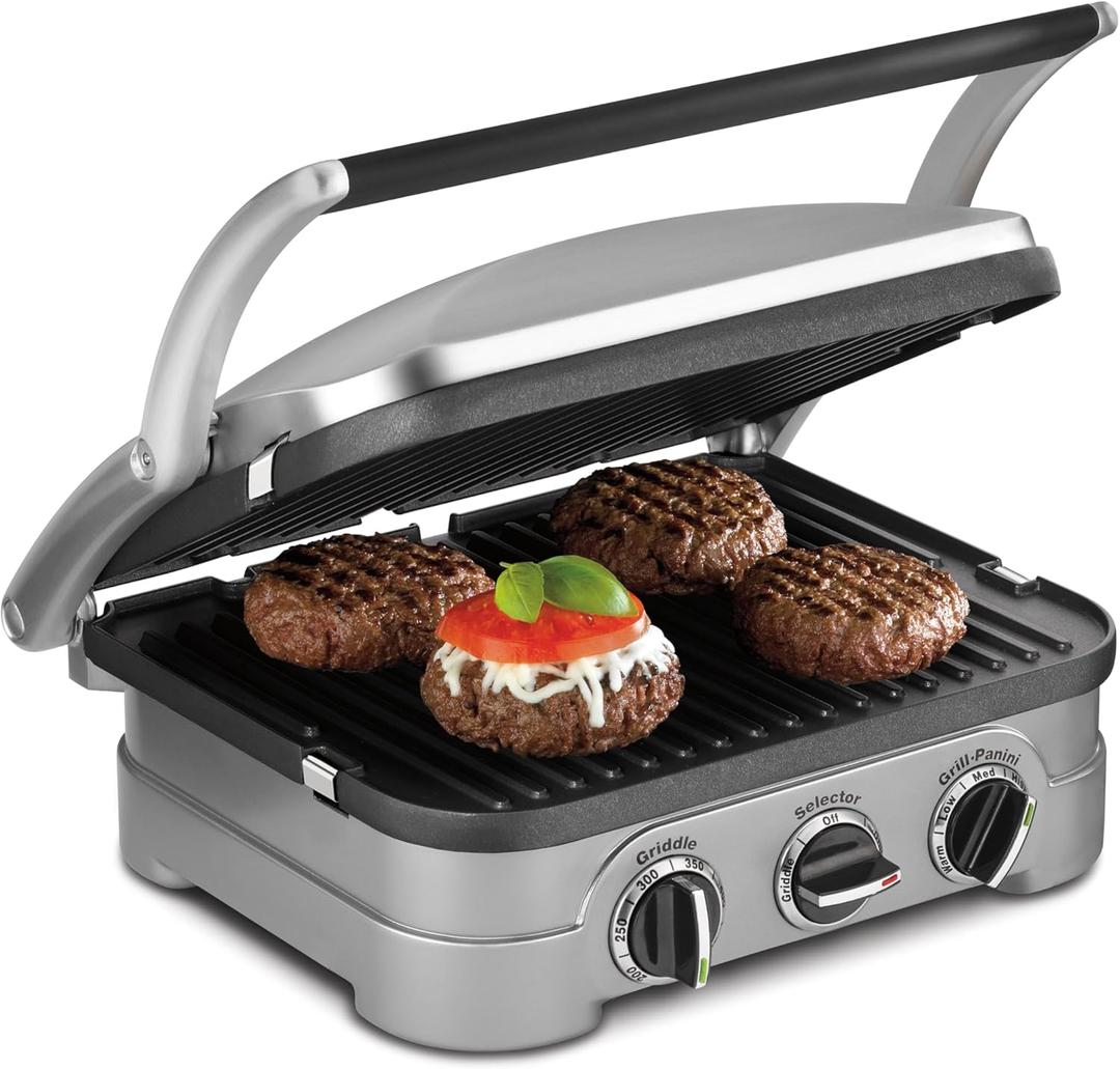 Cuisinart Griddler Indoor Grill, Panini Press, Sandwich Maker & More, 5-in-1 Grilling, Dishwasher-Safe Nonstick Cooking Plates, GR-4NNAS, Stainless Steel