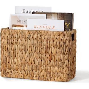 BROWNLILY Hand-Woven Magazine Holder, Natural Water Hyacinth Magazine Wicker Basket, Magazine Storage Floor Rustic Home Decor for Living Room, Bedroom