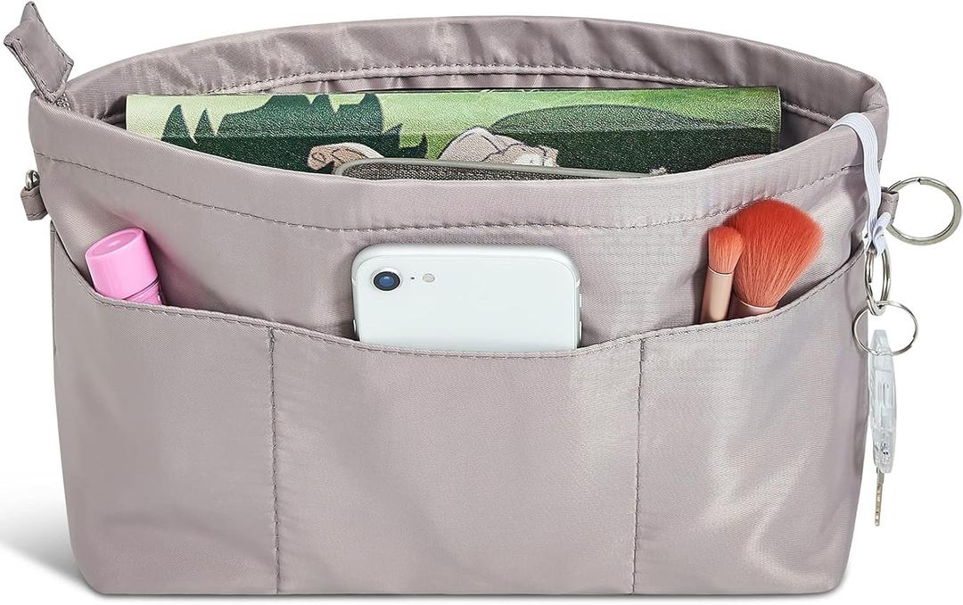 Vercord Premium Nylon Purse Organizer Tote Handbag Insert Organizers Bag in Bag Zipper 13 Pockets 5 Sizes (X-Large, Grey)