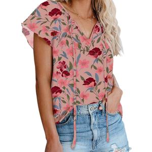 Dokotoo Ladies Summer Floral Printed Shirt for Women V Neck Dressy Summer Chiffon T Shirts Bohemian Tops Tunic Blouses (Small, Black)