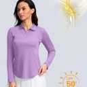 Women's Golf Shirts Lightweight UPF 50+ Long Sleeve Shirts UV Protection Quick Dry Cool Polo Shirts for Women Work Outdoor (Purple, L)