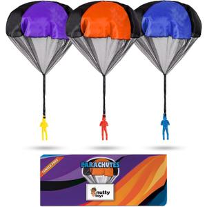 Nutty Toys Parachute Toys for Kids - Tangle Free Outdoor Flying Parachute Men, Top Indoor & Outside, 3 4 5 6 7 8 9 10 11 12 Year Old, Best Valentines Day Idea 2026, Unique Boy & Girl Easter Gifts