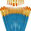 Paint Brushes Set, 5 Pack 50 Pcs Round-Pointed Tip Paintbrushes Nylon Hair Artist Acrylic Paint Brushes for Acrylic Oil Watercolor, Face Nail Art, Miniature Detailing & Rock Painting, Blue