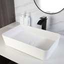 OUBIONI 22"x14" Rectangle Vessel Sink with Drain White Stone Resin Bathroom Sink Above Counter Bathroom Basin Bowl