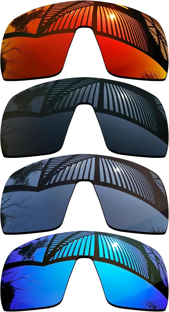 4 Pieces Replacement Lenses for Oakley Sutro OO9406 / Sutro Asian Fit (AF) OO9406A Sunglasses - Solid Black+Titanium+Ice Blue+Fire Red