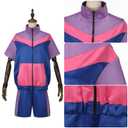 Womens 80s 90s Outfits Halloween Short Sleeve Jacket Shorts Tracksuits Retro Windbreaker Sets (Purple, X-Large) (Purple, XL)
