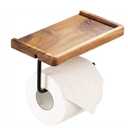 Yangbaga Toilet Paper Holder Black Matte with Wooden Shelf-Bathroom Toilet Tissue Roll Holder Wall Mount with Self Adhesive and Screw for Small Items,Tissue Holder for Bathroom Kitchen Office Bedroom