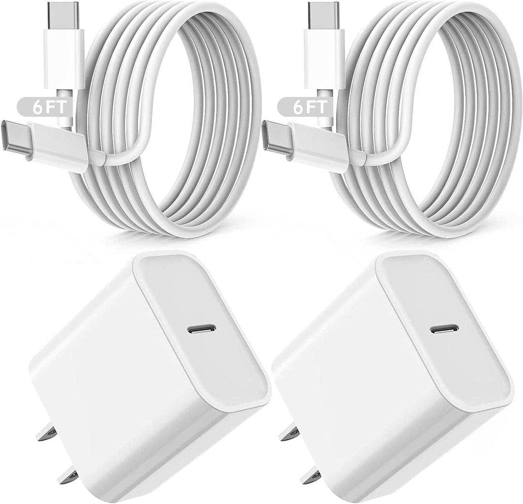 Fast iPad Charger,iPad Charger Fast Charging 2Pack Wall Chargers Plug Adapter Type C USB C to C Cable Cord 6ft for iPad Pro 12.9,iPad Pro 11/13inch(M4),iPad Air 5th/4th,iPad mini 6/7,iPad 10/11th(A16) (White)