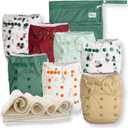 Nora's Nursery Cloth Diapers 7 Pack with 7 Inserts & 1 Wet Bag - Waterproof Cover, Washable, Reusable & One Size Adjustable Pocket Diapers for Newborns and Toddlers - On The Farm