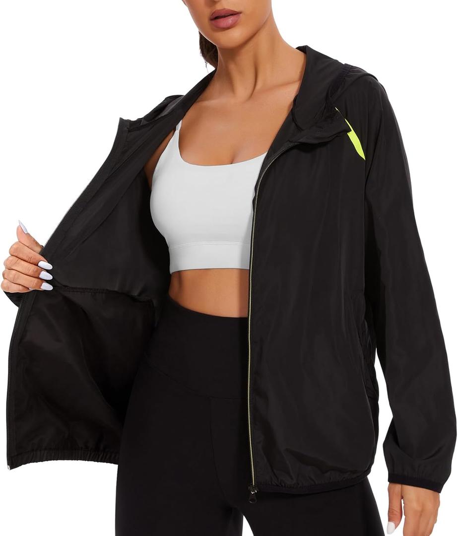 NINGMI Waterproof Raincoat with Hood Windbreaker Rain Jacket for Women Zipper Lightweight Hiking Outdoor, M