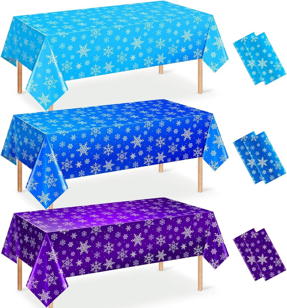 6Pcs Winter Snowflake Princess Party Tablecloths Decorations,Plastic Purple Blue Snowflake Table Cover Disposable Rectangle Table Cloth for Girls Birthday Holiday Winter Party Supplies,54x108 Inch