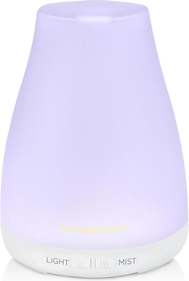 InnoGear Essential Oil Diffuser, Ultrasonic Diffusers for Home Aromatherapy Humidifier for Bedroom Room 7 Colors LED 2 Mist Mode Auto Off, Basic White