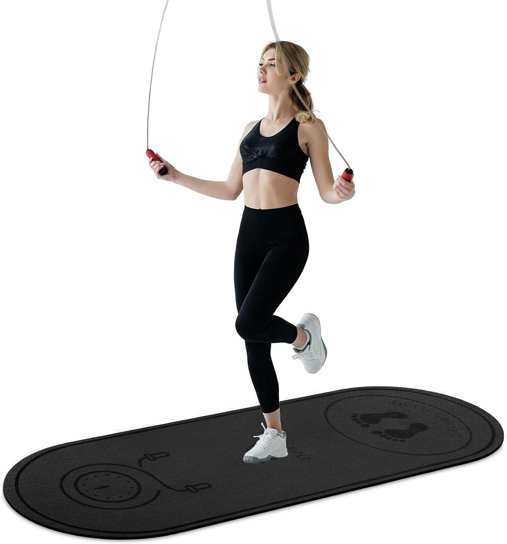 dofopo Jump Rope Mat 71"x24" Larger Non-Slip Indoor Outdoor Exercise Fitness Mat,High-Density Workout Shock Absorption for Home Gym Flooring Concrete Jumping Rope, Black