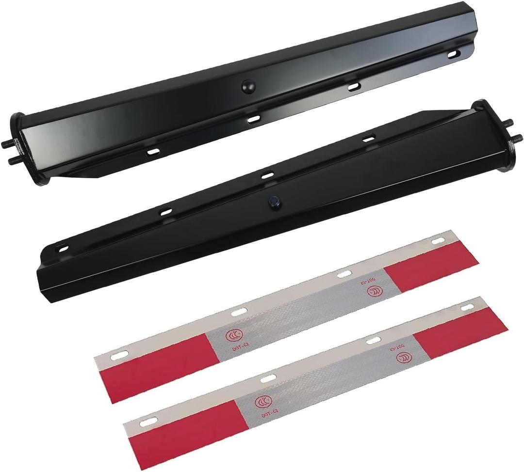 Black Straight Spring Loaded Mud Flap Hangers Brackets Mudflap Holders Mounts Set 1-1/8" Bolt Spacing 30" Length with Aluminum Reflective Tapes fit for Semi Trucks Trailers, 2 pcs