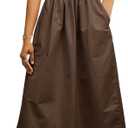 Wenrine Women Summer Spaghetti Strap Dress Sleeveless Tie Smocked Sundress A Line Vacation Beach Midi Dresses (Brown)
