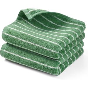 Jacquotha Hand Towels for Bathroom Green Striped - 2-Piece Premium Quick Drying Towels for Kitchen Spa Workout, Stylish Compact for Hand Face Hair, 14 x 29