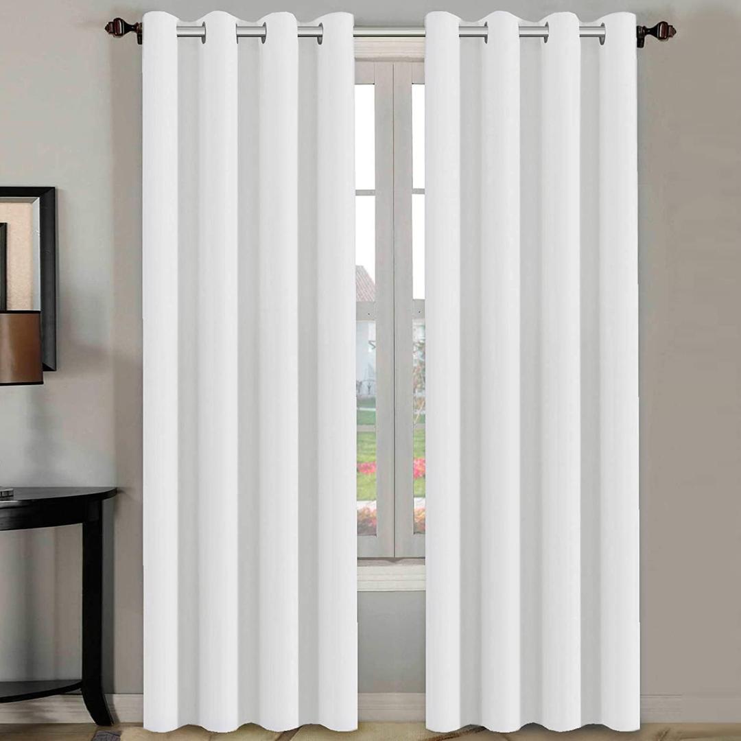 H.VERSAILTEX White Curtains 84 inches Long for Living Room Thermal Insulated Room Darkening Window Treatment Panels Drapes Light Reducing Curtains for Bedroom, 2 Panels, 52" W x 84" L, White