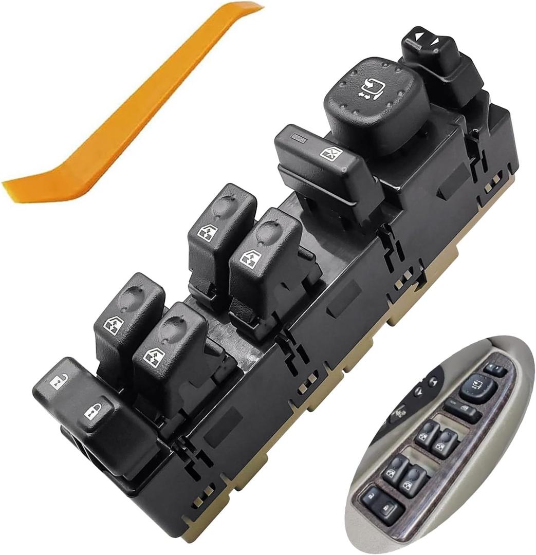 Front Left Driver Side Master Window Switch for 2003-2006 Cadillac Escalade, Chevy Avalanche Suburban Tahoe, GMC Yukon, 2003-2004 Hummer H2, w/RPO Code DPF (Heated, Wide Load) Replace OE# 15186208