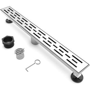 BARONAGE 24 Inch Linear Drain Shower Rectangular Floor Drain with Accessories Reversible Brickwork Cover Removable 304 Stainless Steel CUPC Certified Brushed Nickel