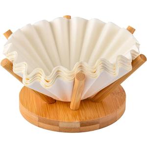 Basket Coffee Filter Holder Storage - CAFEMASY Bamboo Coffee Filters Rack Dispenser for Home Kitchen Coffee Bar Counter Decor
