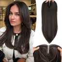 Eawwii Dark Brown Synthetic Hair Toppers for Women with Thinning 5x6 inch Large Base Coverage Clip in Wispy Bangs Upgraded Adjustable Bandage 18 Inch Long Layered