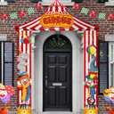 WovWeave 3 Pcs Carnival Circus Tent Decorations Circus Clown Animals Theme Party Decorations Porch Banner Welcome Awning Hanging Photo Booth Backdrop for Carnival Birthday Baby Shower Party Supplies