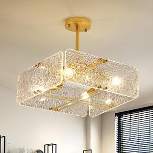 Semi Flush Mount Ceiling Light Gold Acrylic Ceiling Light Fixture 4-Light Foyer Lighting fixtures for Living Room,Hallway,Bedroom,Kitchen Island,Dining Room