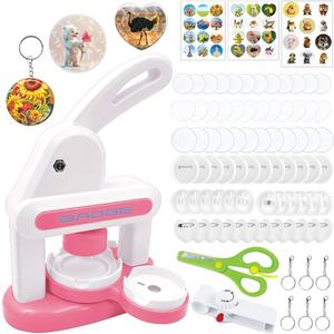 Button Maker Machine 2025 New,70Pack Pin Maker Installation-Free 55mm+35mm DIY Magnet Maker Press Machine Kit,Badge Punch Press Machine,with 36pcs Button(6 Magnet)&6 Keychain&Circle Cutter&Scissors (Pink-5th Gen)