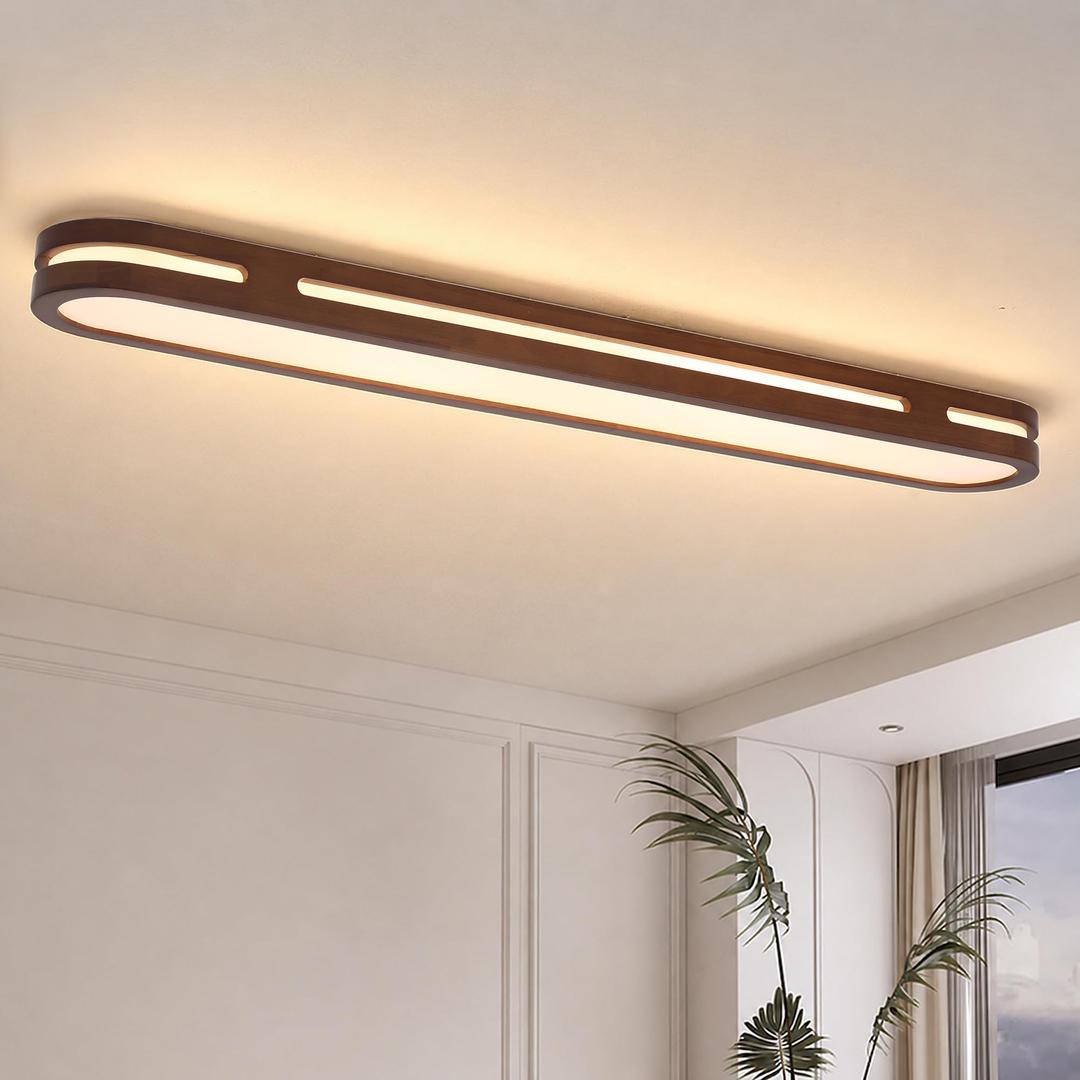 Qcyuui Wood Flush Mount Ceiling Light, 40 Inch LED Ceiling Light, 5CCT