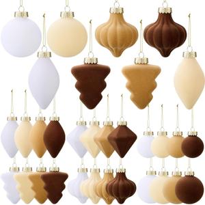 Syhood 40 Pcs Velvet Christmas Ornaments Set 3.15'' Flocked Christmas Tree Ball Ornaments Bulk Shatterproof Plastic Assorted Xmas Tree Decorations Cream Velvet Ball for Holiday Decor(Beige)