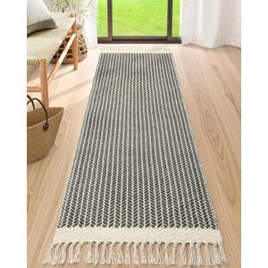 Lahome Belle Boho Kitchen Runner, 2'6''x8 Entryway Rug Lightweight Runners for Hallway Washable Runner Rug with Tassels, Farmhouse Grey Rugs Non Shedding Carpet for Bathroom Foyer