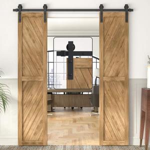 WINSOON Double Sliding Barn Door Hardware Kit for Double Doors Wood Cabinet Closet Set Black Surface Antique Style (5FT /60" 2 Doors Track Kit)